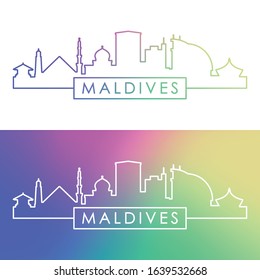 Maldives skyline. Colorful linear style. Editable vector file.