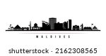 Maldives skyline horizontal banner. Black and white silhouette of Maldives. Vector template for your design. 