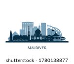 Maldives skyline, monochrome silhouette. Vector illustration.