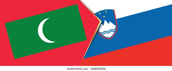 Maldives and Slovenia flags, two vector flags symbol of relationship or confrontation.