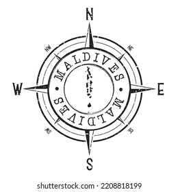 Maldives Stamp Map Compass Adventure. Illustration Travel Country Symbol. Seal Expedition Wind Rose Icon.