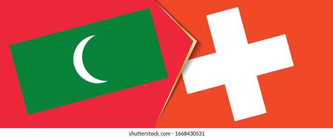 Die Malediven und die Schweiz Flaggen, zwei Vektorillustrationen Flaggen Symbol für Beziehung oder Konfrontation.
