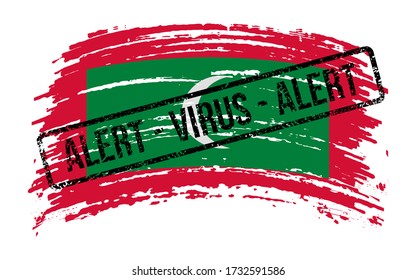 Maldives torn flag with a stamp with the words alert virus, vector image