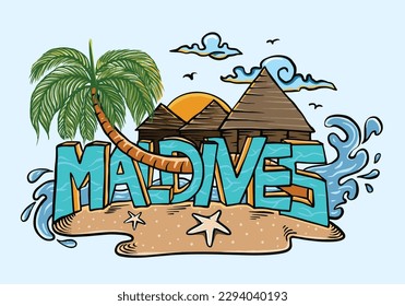 Maldives travel logo vector. Illustration for banner background