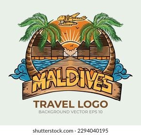 Vector del logo de viaje de Maldivas. Ilustración para fondo de banner