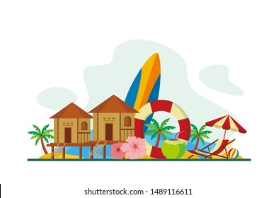 Maldives Tropical Island Travel Flat Concept Vector Illustration, Suitable For Background, Banner, Wallpaper, Advertising Illustration