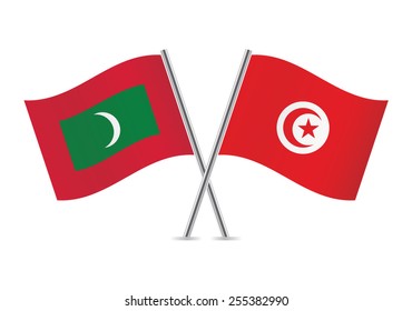 Maldives and Tunisian flags. Vector illustration. 