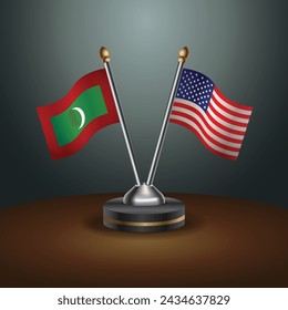 Maldives and United States table flags with gradient backgrund. Vector Illustration