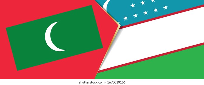 Maldives and Uzbekistan flags, two vector flags symbol of relationship or confrontation.