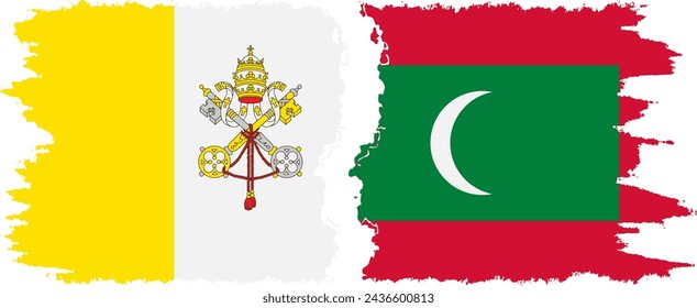 Maldives and Vatican grunge flags connection, vector