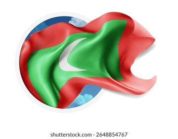Maldives, vector 3d flag against a blue sky, through a round hole on a white background