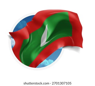 Maldives, vector 3d flag against a blue sky, through a round hole on a white background