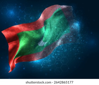 Maldives, vector 3d flag virtual triangular polygons on a blue background