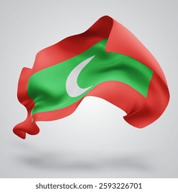 Maldives, vector 3d flag with waves on a white background