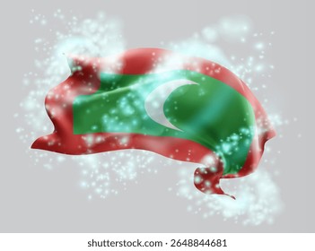 Maldives, vector 3d flag in whirlwind of magical radiance