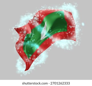Maldives, vector 3d flag in whirlwind of magical radiance