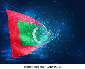Maldives,  vector flag, virtual abstract 3D object from triangular polygons on a blue background