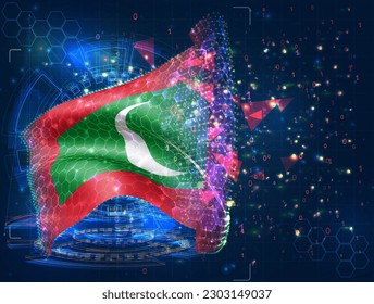 Maldives,  vector flag, virtual abstract 3D object from triangular polygons on a blue background