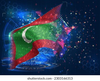 Maldives,  vector flag, virtual abstract 3D object from triangular polygons on a blue background