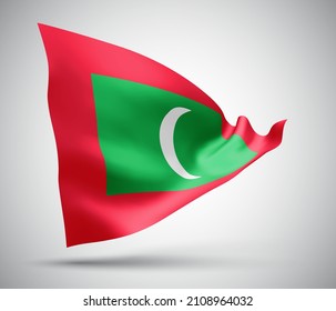 Maldives, vector flag with waves and bends waving in the wind on a white background.