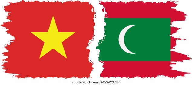 Maldives and Vietnam grunge flags connection, vector