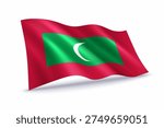 Maldives waving flag of isolated on white background.