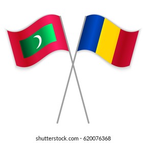 Maldivian and Chadian crossed flags. Maldives combined with Chad isolated on white. Language learning, international business or travel concept.