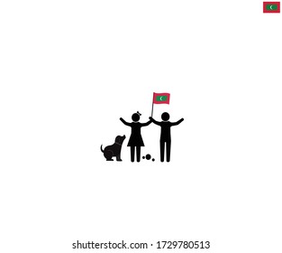 Maldivian children with national flag of Maldives, future of Maldives concept, sign symbol background, vector illustration.