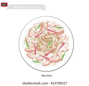 Maldivian Cuisine, Illustration of Mas Huni or Traditional Shredded Coconut with Tuna, Onions and Chili. One of The Most Popular Dish in Maldives.