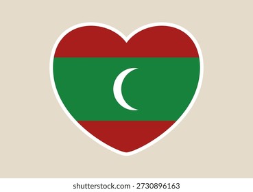 Bandeira das Maldivas desenhada em forma de coração ícone mostrando o amor patriótico e apoio para a nação.