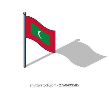 Maldivian flag isometric vector illustration with shadow Maldivian flag