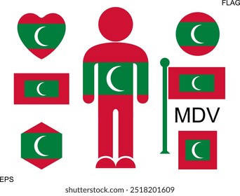 Sinalizador maldivano definido. Bandeira isolada das Maldivas sobre fundo branco