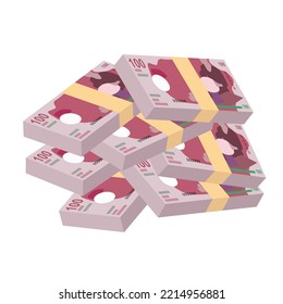 Maldivian Rufiyaa Vector Illustration. Maldives money set bundle banknotes. Paper money 100 MVR. Flat style. Isolated on white background. Simple minimal design.