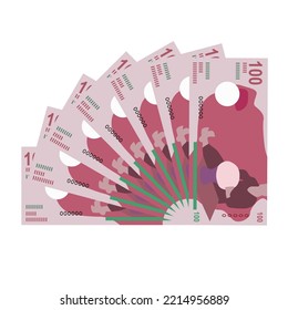 Maldivian Rufiyaa Vector Illustration. Maldives money set bundle banknotes. Paper money 100 MVR. Flat style. Isolated on white background. Simple minimal design.