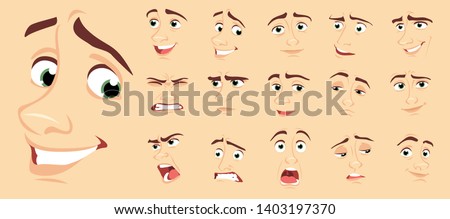 Male abstract cartoon face expression variations, emotions collection set #1, vector illustration