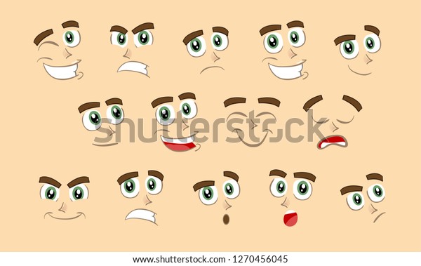 男性の抽象的なカートーンの顔の表情の変化 感情コレクションセット ベクターイラスト のベクター画像素材 ロイヤリティフリー