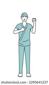 Male admitted patient in hospital gown recommending credit card payment, Vector Illustration