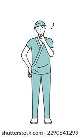 Male admitted patient in hospital gown nodding his head in question, Vector Illustration