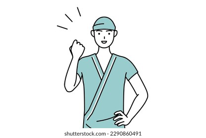 Male admitted patient in hospital gown posing with guts, Vector Illustration