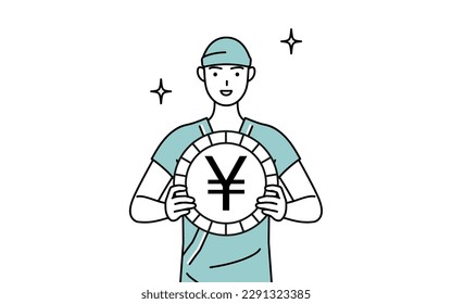Male admitted patient in hospital gown an image of foreign exchange gains and yen appreciation, Vector Illustration