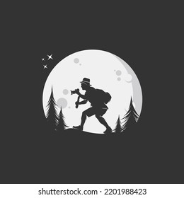 Male adventure photographer with moon logo design