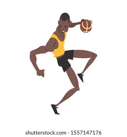 Male African American Basketball Player, Professional Sportsman Character, Active Sport Lifestyle Vector Illustration