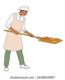 male African American character baker with bread shovel