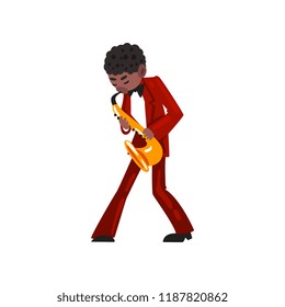 Male African American musician playing saxophone vector Illustration on a white background