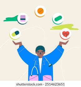 Male African doctor. Medical worker in a hospital. Therapist, surgeon.Colorful vector flat illustration