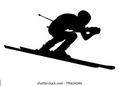 male alpine skier black silhouette extreme sports