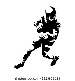 Male american football player vector silhouettes on white background isolated. American football player holding ball vector illustration