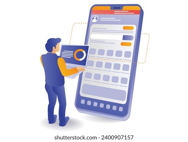 Male analyst testing smartphone application concept illustration