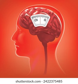 Male anatomy of human brain in x-ray view. weighing machine.vector illustration