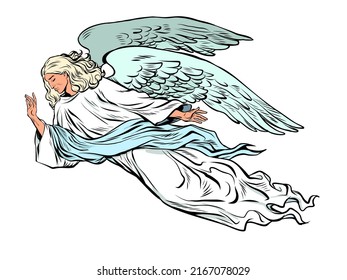 male angel flying, christian religious creature. Symbol of grief and sadness. Pop art retro vector illustration kitsch vintage 50s 60s style